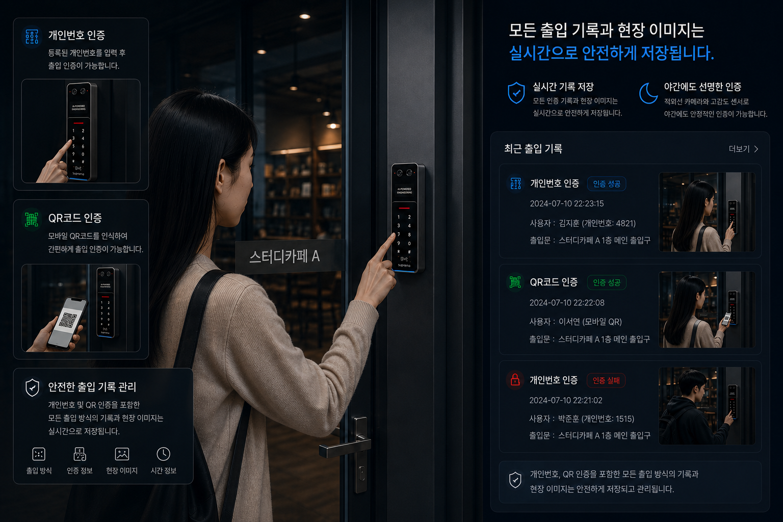 고정 키패드 및 QR 출입 인증